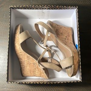 Microsuede cork wedges